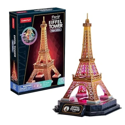 Imagen de Puzzle 3D Torre Eiffel Led Regalo Niño 8 Años Adultos Y Niños Maquetas para Montar Construir Puzzles 51 Piezas