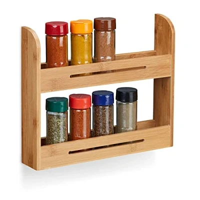Imagen de Relaxdays estantería de Madera, Soporte para Botes Especias, Cocina, Bambú, H x L P: 26 31 6 cm, Natural, 6x31x26 cm