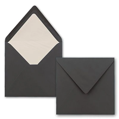 Imagen de 50 sobres cuadrados de 16 x cm, color gris grafito, con forro seda blanco, sin ventana y adhesivo húmedo, para tarjetas invitación boda cumpleaños