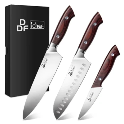 Imagen de DDF iohEF Juego de Cuchillos Cocina, Cocina Profesionales Afilados 3 Piezas, Cuchillo Santoku, Chef Profesional, pelar Acero Inoxidable