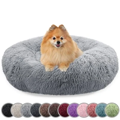 Imagen de bluzelle Cama Perro para Perros Pequeños &amp; Gatos, 60cm Cojín Redondo Colchon Felpa Suave Sofa Mascotas Gato, Lavable Funda Extraíble Antideslizante, Color:Gris Claro