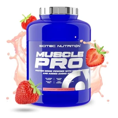 Imagen de Scitec Nutrition Muscle Pro, En polvo con sabor, a base de proteínas várias fuentes creatina, aminoácidos, 2.5 kg, Fresa yogur