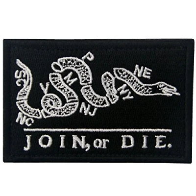 Imagen de Únete o Muere Táctico Emblema Moral Apliques Broche Bordado de Gancho y Parche bucle cierre, Negro