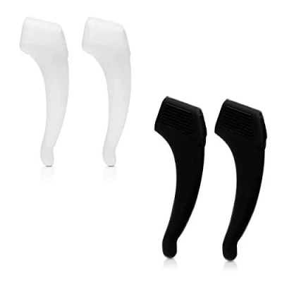 Imagen de kwmobile Soporte antidESlizante de silicona para gafas 2 Pares ganchos las orejas SoportES anteojos negro/transparente mate