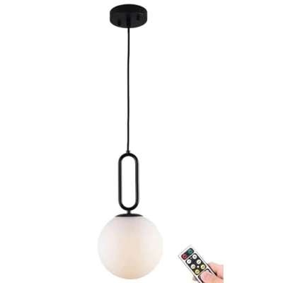 Imagen de KEFA Lámpara colgante no cableada, funciona con pilas, moderna de mediados siglo, sin alambre, iluminación control remoto y bombilla regulable, para cocina, isla, sala estar,