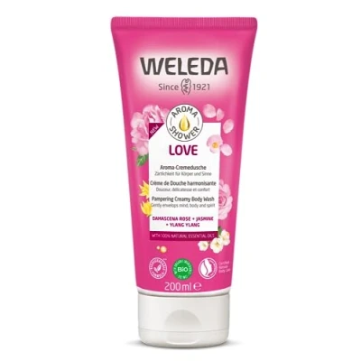 Imagen de Weleda Aroma Shower Love, Gel de Ducha, Limpia Suavemente sin Resecar la Piel, con Aceites Esenciales Rosa Damascena, Jazmín e Ylang,100 %Biodegradable,Vegano,Apto para todo Tipo Pieles 200 ml