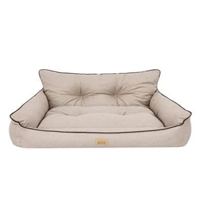 Imagen de Bjird Cama Perro Cuna para Perros Dormir, con Funda de Cordura Extraíble (Lavable a 30) Pequeños y Grandes Sofa 106 x 80 cm Beige Lino ecológico
