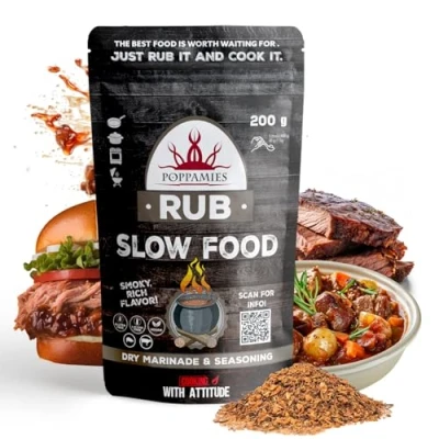 Imagen de Poppamies Condimento BBQ Slow Food 100% Natural sazonador Marinado en seco y perfecto para cocciones largas ahumados También pruébalo con bistecs Paquete grande (200g)
