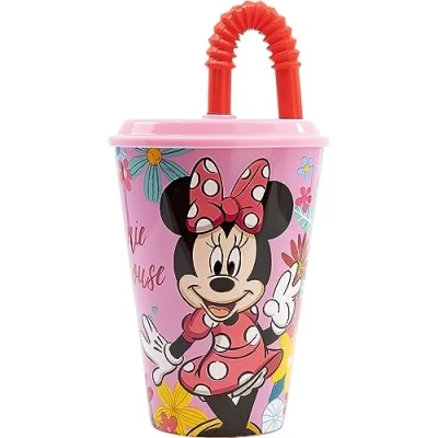 Imagen de vaso con pajita para niños Minnie Disney, de plástico reutilizable, semirrígido, libre BPA, capacidad 430 ml
