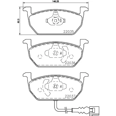 Imagen de HELLA 8DB 355 021 951 Juego de pastillas freno con contacto aviso desgaste incorporado SEAT: Leon III Hatchback, ST, SC