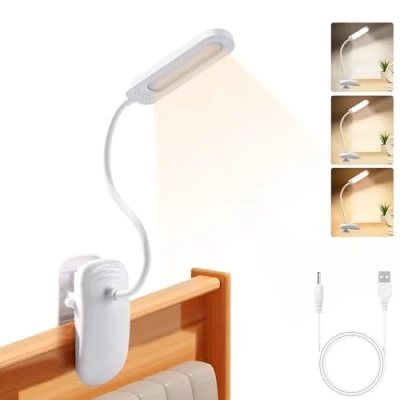 Imagen de Diboniur Lampara Escritorio Pinza, Luz de Lectura con Flexo 3 Colores y Atenuación Continua, Cama Panel Táctil Libro Recargable para estudio trabajo