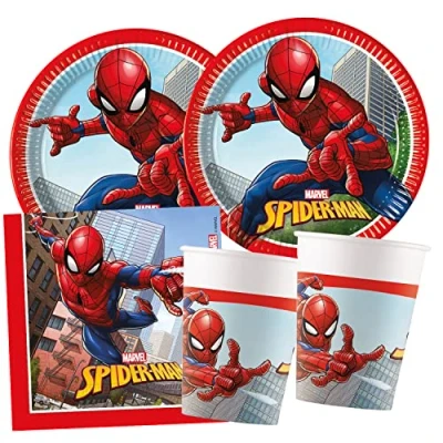 Imagen de Procos Set de fiesta S Spider Man Crime Fighter, 52 piezas, 16 platos, vasos, 20 servilletas, vajilla desechable, fiesta, decoración mesa