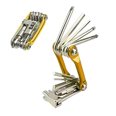 Imagen de Aiqeer 11 en 1 Multifunción Bicicleta Reparación Herramientas, Kit Multiherramienta Bicicleta, Mini Herramientas de y Mantenimiento Bicicletas Plegables Portátiles (Dorado)
