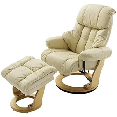 Imagen de Silla Robas Lund con puf Crema en cuero Calgrey natural / y nogal negro marrón 90 x 91 122 89 cm a 104 64023CK5 relax