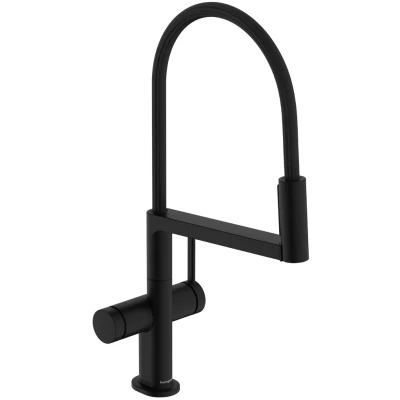 Imagen de hansgrohe Talis Select M54 PowderSpray grifo de cocina con ducha extraíble, SemiPro, 3 tipos chorro, altura del caño 210 mm, fregadero giratorio, negro mate, 72861670
