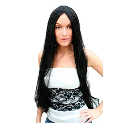 Imagen de WIG ME UP TH46 P103 Carnaval: Peluca, Negra, Extra Larga, con Raya, 80 cms