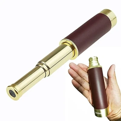 Imagen de AniWorld Mini Monoculares de Largo Alcance, Catalejo Monocular Pirata 25 x 30 mm Fabricado en Latón con Bolsa Transporte para Partido Fútbol Pájaros Turismo Caza Senderismo Conciertos