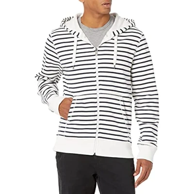 Imagen de Amazon Essentials Chaqueta de Felpa con Cremallera Completa (Disponible en Tallas Grandes y Largos Especiales) Hombre, Blanco Rayas, S