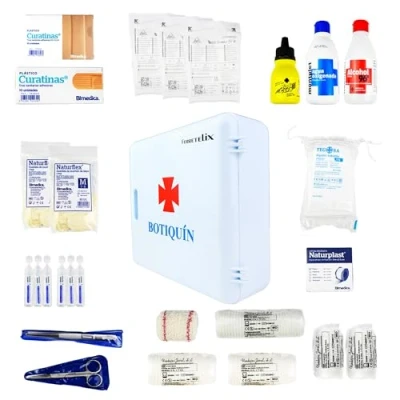 Imagen de Ferretelix. Botiquin armario de pared con dotacion 280 mm x 250 100 equipado varios artículos para realizar las primeras curas en caso emergencia, Botiquín primeros auxilios