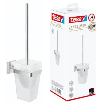 Imagen de tesa EXXCLUSIV Soporte para Escobilla de Baño Montaje sin Taladrar Alta Fuerza Fijación con Tecnología Power.Kit 445 x 95 137 mm Acero Inoxidable