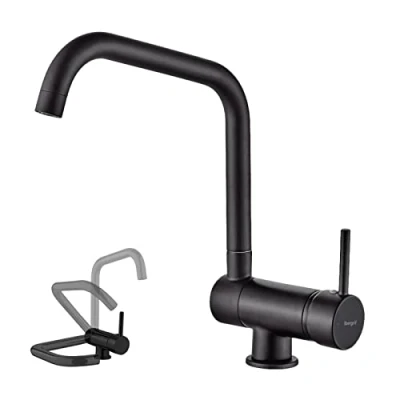 Imagen de Ibergrif M22106B Grifo de Cocina Abatible, Fregadero Monomando para Ventana, Negro