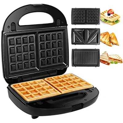 Imagen de Gotoll Sandwichera 3 en 1,750w Gofrera,Parrilla Eléctrica con Placas Desmontables Antiadherentes para Tostadas,Gofres,Panini,Bocadillos,Libre de PTFE, PFOA