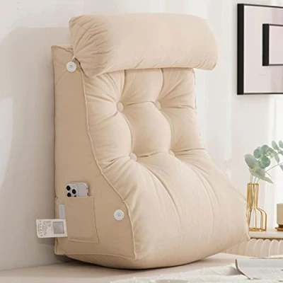Imagen de CLEMMO Cojin de Lectura Cama,Cojin Lumbar,Respaldo para sofá,Almohada Lectura,con Almohada extraíble el Cuello y Bolsillos Laterales,Ideal Trabajar,Leer or Jugar en Sofá o Suelo