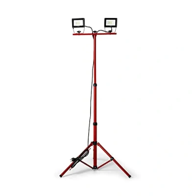 Imagen de Velamp IS747 3 Proyector de 2 LED en trípode, 3200lm 2x20W, Altura: 176cm, Cable 3m, Impermeable IP65. Uso al Aire Libre, tareas domésticas, Fiestas y Barbacoa el jardín, 40 W, Rojo,