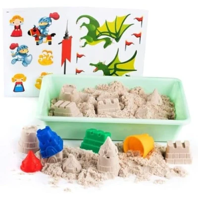 Imagen de Genio Kids Arena Mágica Natural 1 kg, Castillo y Arenero, Ideal para Juego Creativo Educativo, Niños con 4 Moldes Accesorios