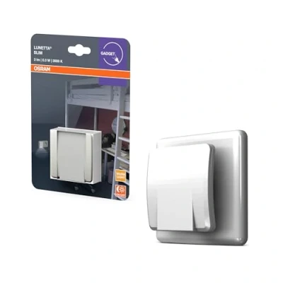 Imagen de OSRAM LUNETTA Slim Night Light Blanco 3000K LED 3 lm 0,3 W con sensor día/noche, IP20, salida de luz indirecta, montaje en portalámparas