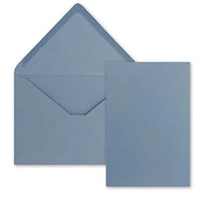 Imagen de Juego de 25 tarjetas con sobre, tamaño DIN A5, 14,8 x 21 cm, color azul grisáceo sobres C5, 15,4 22 adhesivo en húmedo