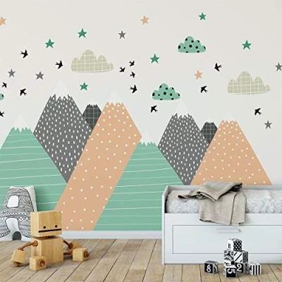 Imagen de Pegatinas de pared para niños Decoración habitación bebé Adhesivo escandinavo gigante montañas escandinavas 55 x 110 cm, col ROS C632_60x90
