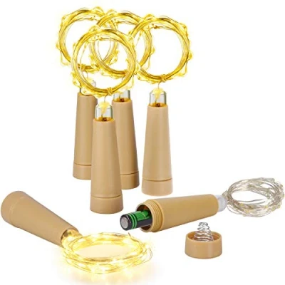 Imagen de Ymenow luces de botella con corcho, 6 unidades, funciona pilas, 2 m, 20 LED, alambre cobre, para botellas vino, manualidades, bodas, decoración, color blanco cálido