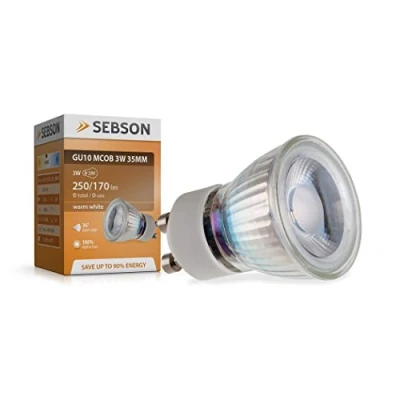Imagen de SEBSON Bombilla LED GU10 3W Equivalente a 25W 250 Lúmenes Blanco Cálido 2900K No Regulable Angulo de Haz 46 Spot 230V ø35x47mm