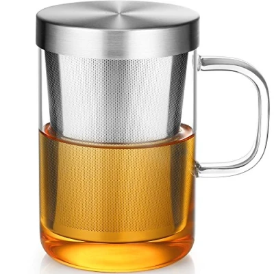 Imagen de ecooe Taza de Te con Filtro y tapa, 500ml (Capacidad completa) Plata Tazas Grande Acero Inoxidable para Negro Verde Té Frutas
