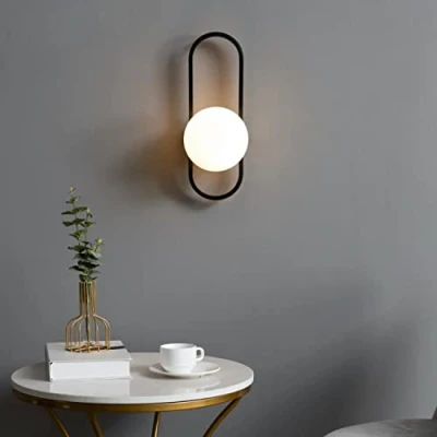Imagen de KOSILUM Belisto Aplique de pared vintage negro y cristal blanco Luz blanca cálida iluminación salón dormitorio cocina pasillo 1 x max 40 W E27 IP20