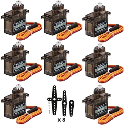 Imagen de Adeept 8 unids Micro servo motor kit AD002 9G metal engranado para DIY coche inteligente robot/brazo robótico/STEM frambuesa Pi Arduino Proyecto/helicóptero avión barco