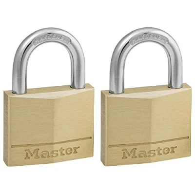 Imagen de Master Lock 140EURT Lote de 2 Candados Ancho con Cuerpo Latón Macizo arco Largo, Dorado, 6 x 4 1.3 cm