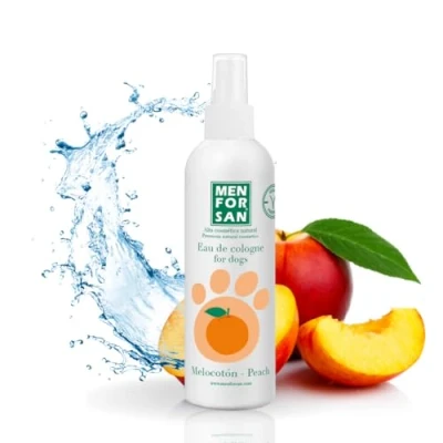 Imagen de MENFORSAN Agua de colonia para perros Melocotón Aroma intenso y refrescante Efecto desodorante Con Ingredientes muy suaves ue NO irritan la Piel Ph Neutro 125 ml