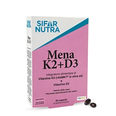 Imagen de Sifar Nutra Mena K2+D3 Vitamina K2 (menaquinona 7 en el aceite de oliva) D3 VitaMK7 suplemento para los huesos, dientes y músculos absorción del calcio Sin gluten ni lactosa