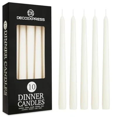 Imagen de Velas de Cena Decorativas Pack 10, 15 o 50 Blancas y Doradas Originales sin Goteo Larga Duración, 8 Horas Quema, Fragancia (Blanco, Paquete 10)