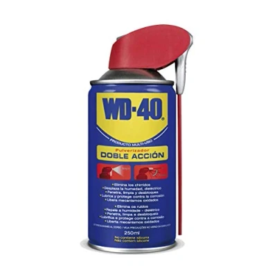 Imagen de WD 40 Producto Multi Uso Doble Acción Spray 250 ml, Lubrica, Afloja, Protege del óxido, Dieléctrico, Limpia metales, plásticos y Desplaza la humedad, Color Blanco