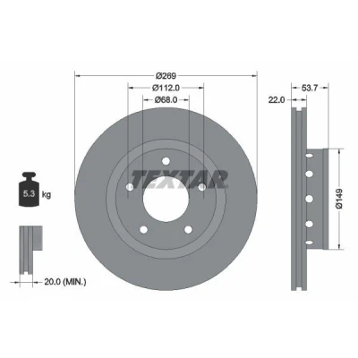 Imagen de TEXTAR PRO 92176803 Disco de freno 269 22 05/05 112 ventilación externa revestido sin perno sujeción rueda, buje rueda AUDI: A6 C5 Avant