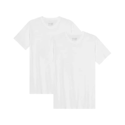 Imagen de DANISH ENDURANCE Camisetas de Algodón Orgánico para Hombre, Cuello Redondo o en V, Manga Corta, 2 Pack, Pico Blanco, L