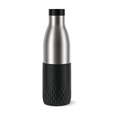 Imagen de Emsa Bludrop Sleeve N31111 Botella de agua (0,7 L, 100% a prueba fugas, cierre presión rápida, ergonómica, 360, 12 horas calor, 24 frío, apta para lavavajillas, acero inoxidable,