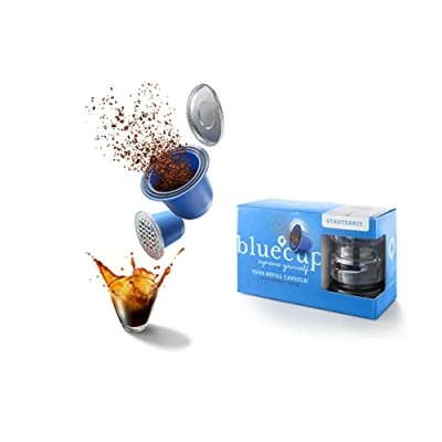 Imagen de Bluecup Recargables Compatibles con Nespresso Máquinas, 2 cápsulas Rellenables + 100 Tapas 1 Sellador de Cuchara