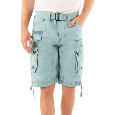 Imagen de Geographical Norway PANORAMIQUE Men Bermudas Short Algodón Fit Pantalones Cortos Deportivos para Hombres Hombre Shorts Cinturón Bermuda Ajuste Normal Cómodo Azul XL