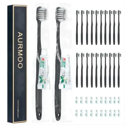 Imagen de Cepillos de Dientes, 20 Cepillo Dientes Sostenibles y Desechables, Biodegradables, Veganos Libres BPA, con Juego Pasta Mango Plano.