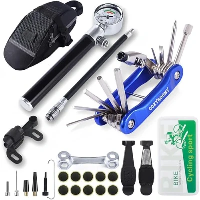 Imagen de COZYROOMY Kit Herramientas Bicicleta,Reparación de pinchazos Bicicleta, 210 PSI Mini Pump, Herramienta 10 en 1 (con Separador Cadena), Palancas neumáticos y Parches,1 Bolsa sillín.
