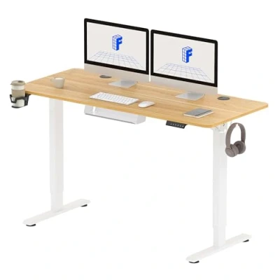 Imagen de FLEXISPOT 140X60cm Escritorio Elevable Eléctrico con Tablero, Gancho y Portavasos, Standing Desk, Mesa de Memoria Inteligente para Oficina Hogar(Marrón)